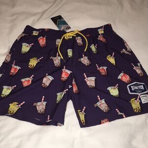 Mossman Sydney Bubble Tea boba tea Asia drink print stretch swim trunks shorts L